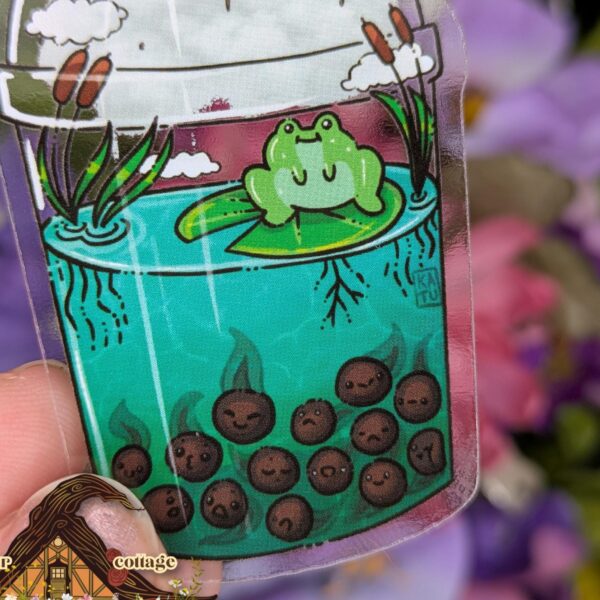 Swamp Boba CLEAR Sticker: Frog and Tadpole Goblincore Vinyl Sticker
