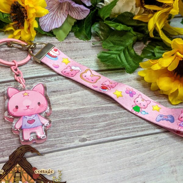 Kawaii Cat Lanyard, Cute Key or Badge Accessory Charm and Lanyard