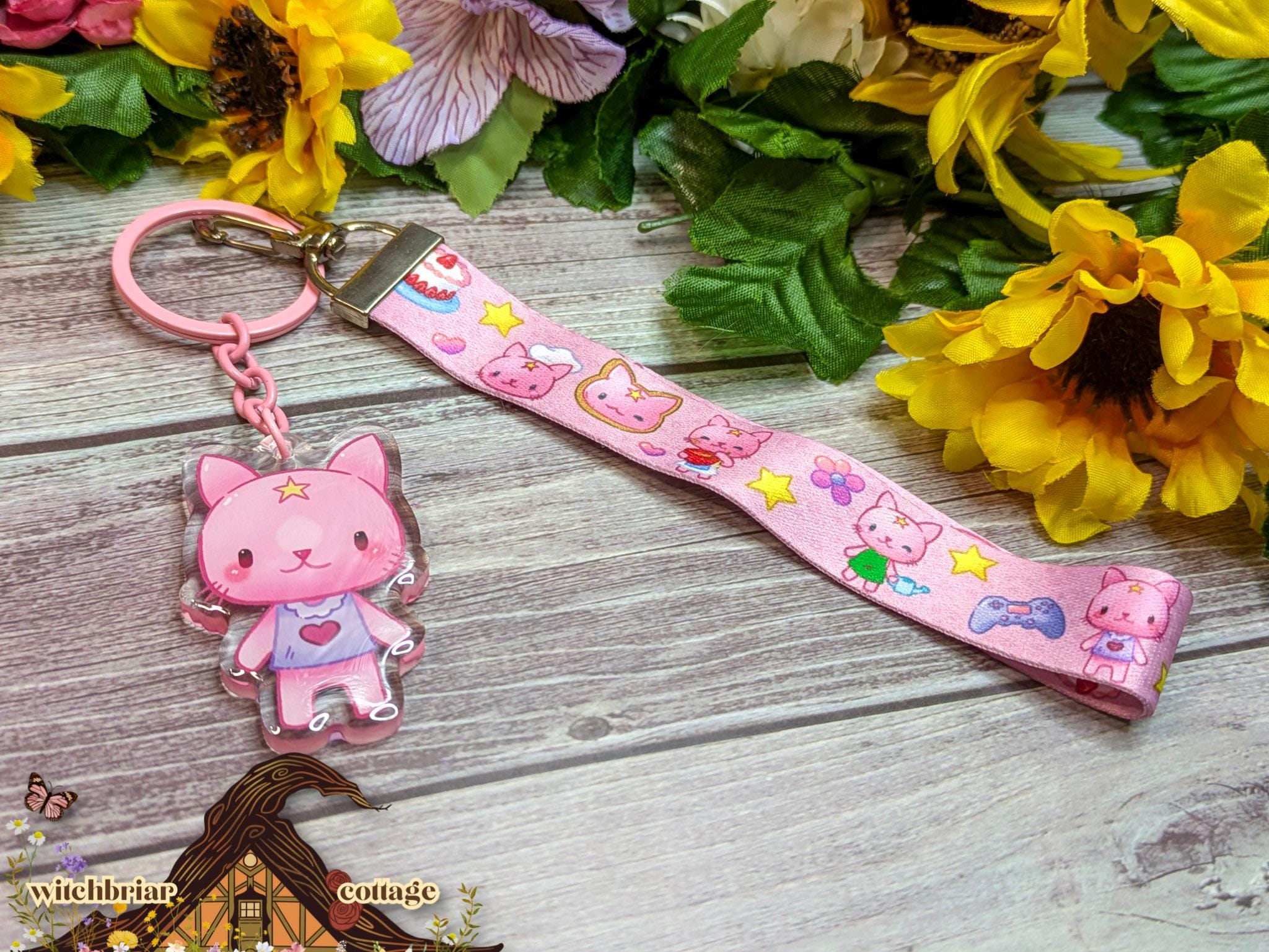 Kawaii Cat Lanyard, Cute Key or Badge Accessory Charm and Lanyard