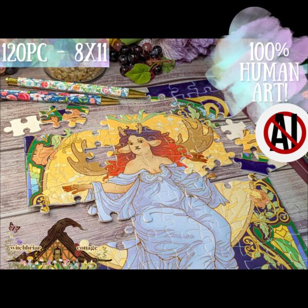 Art Nouveau Jigsaw Puzzle: Fawn & Floral Design, 120 Piece