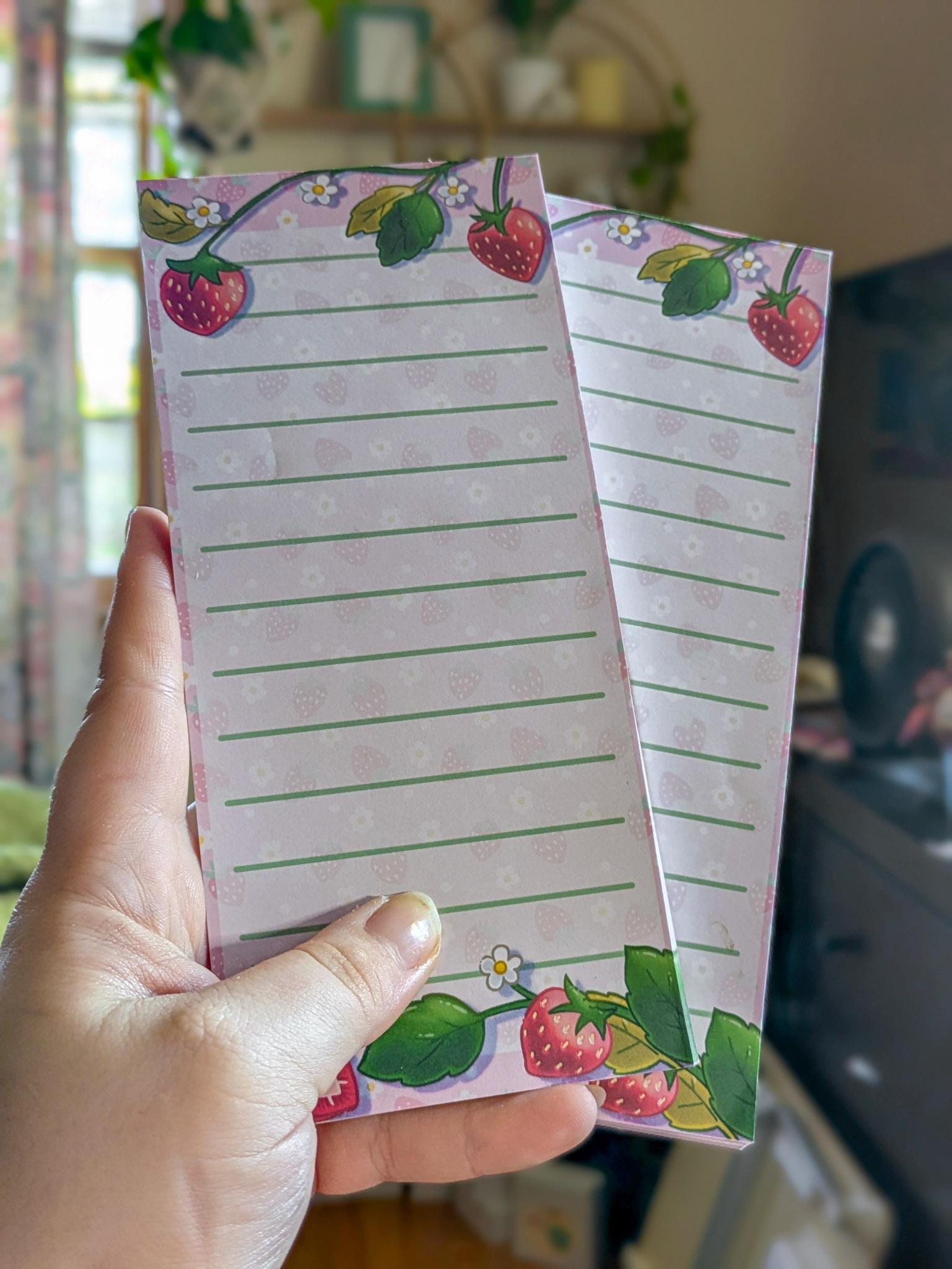 Long Notepad Handmade, Strawberry Pattern Design, with Cover and Magnet for Fridge
