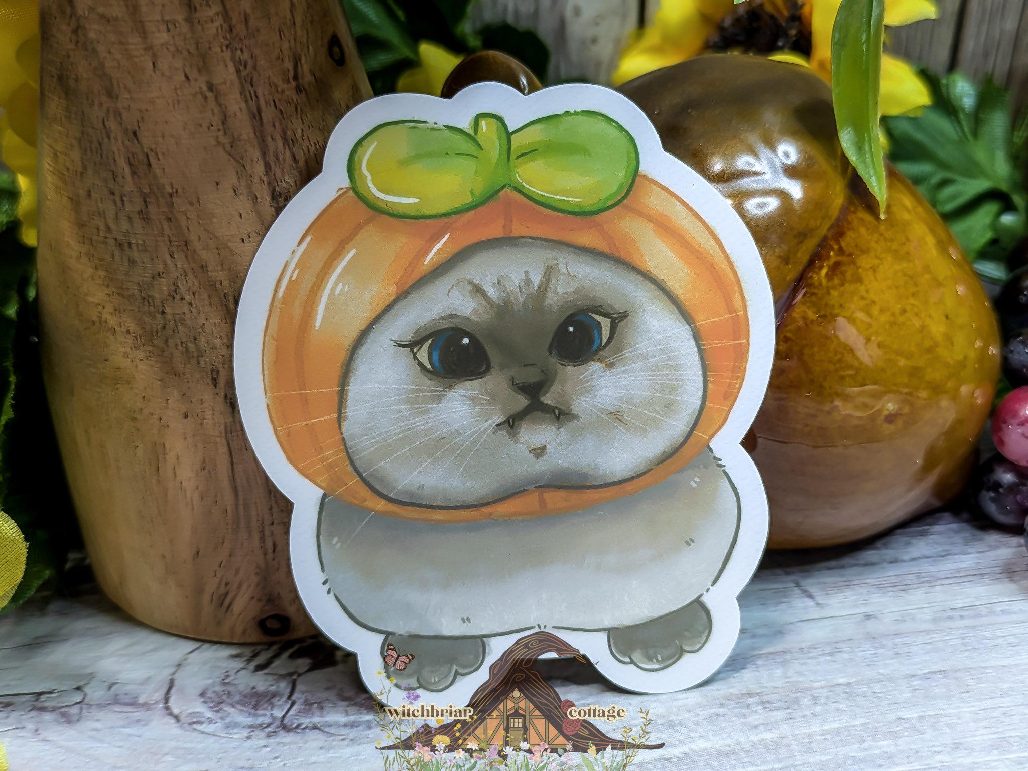 Derpy Pumpkin Cat Sticker