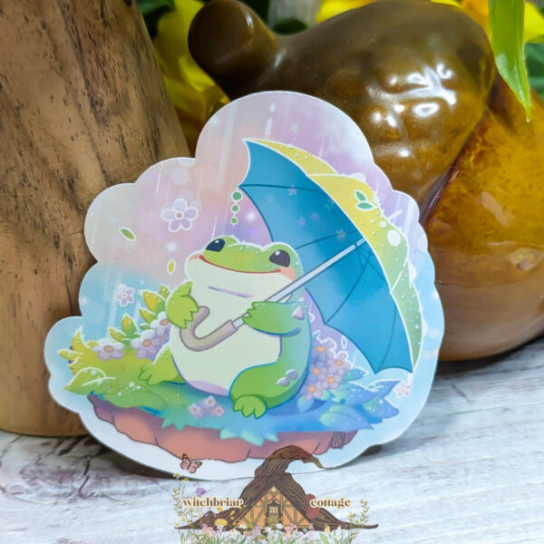 Frog in the Rain CLEAR Sticker