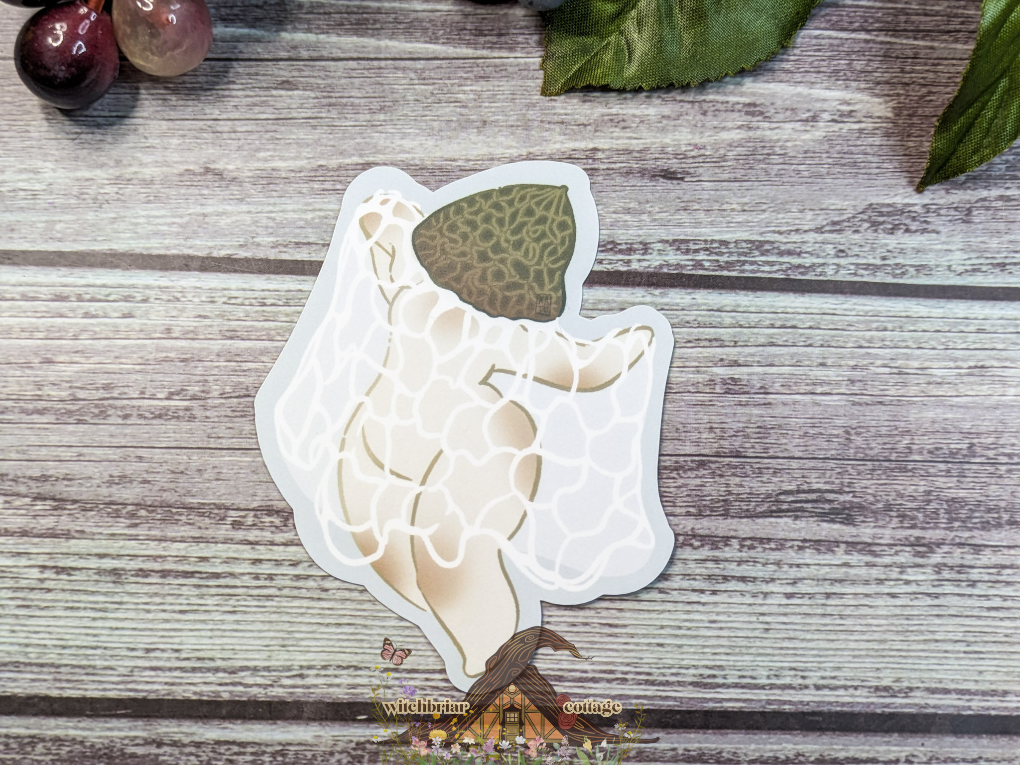 Bridal Veil Stinkhorn Mushroom Girl Pinup Sticker - Image 2