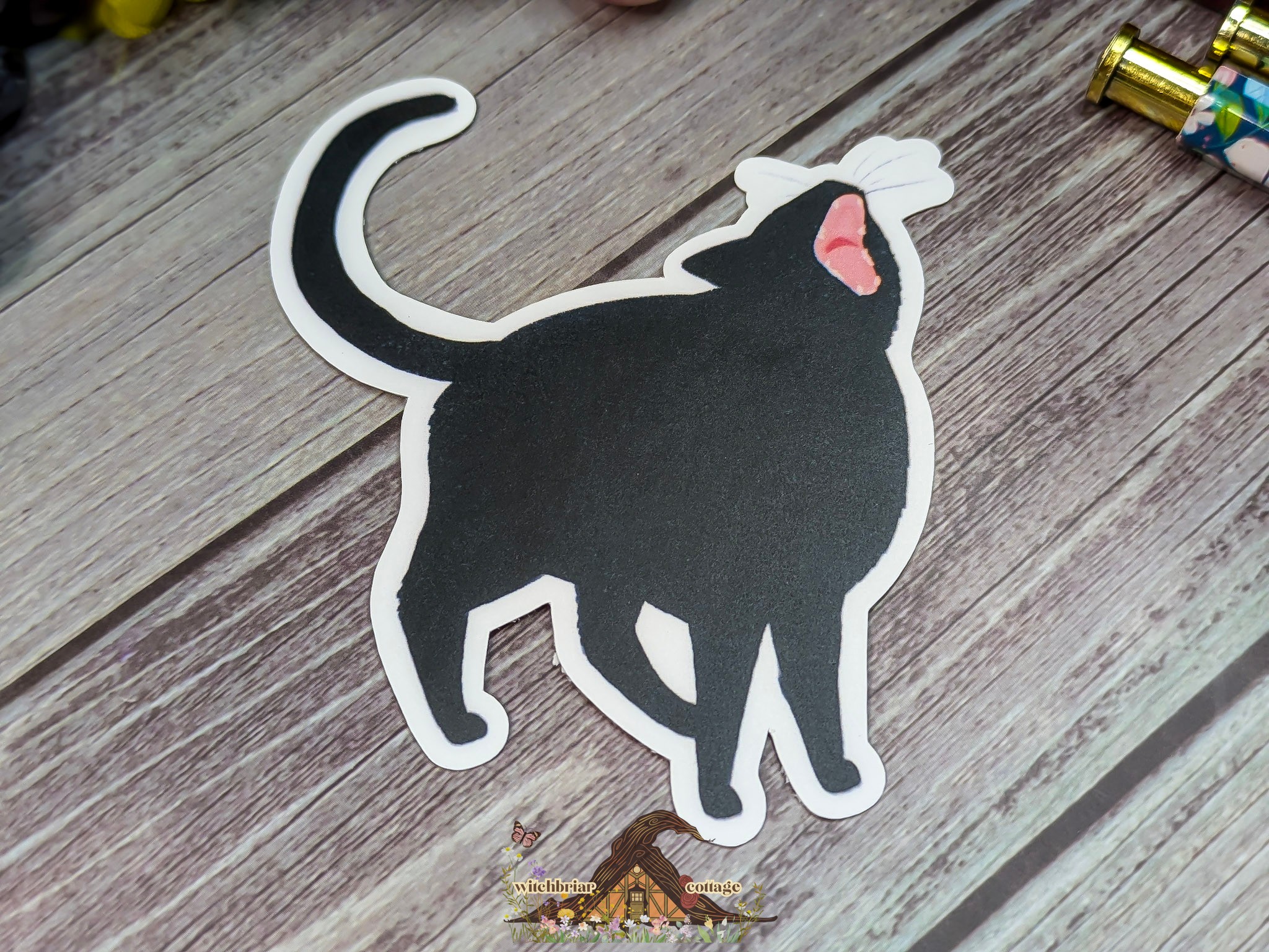 Lucy Screams Black Cat Vinyl Sticker, Silly Cat, for Laptop or Water Bottle